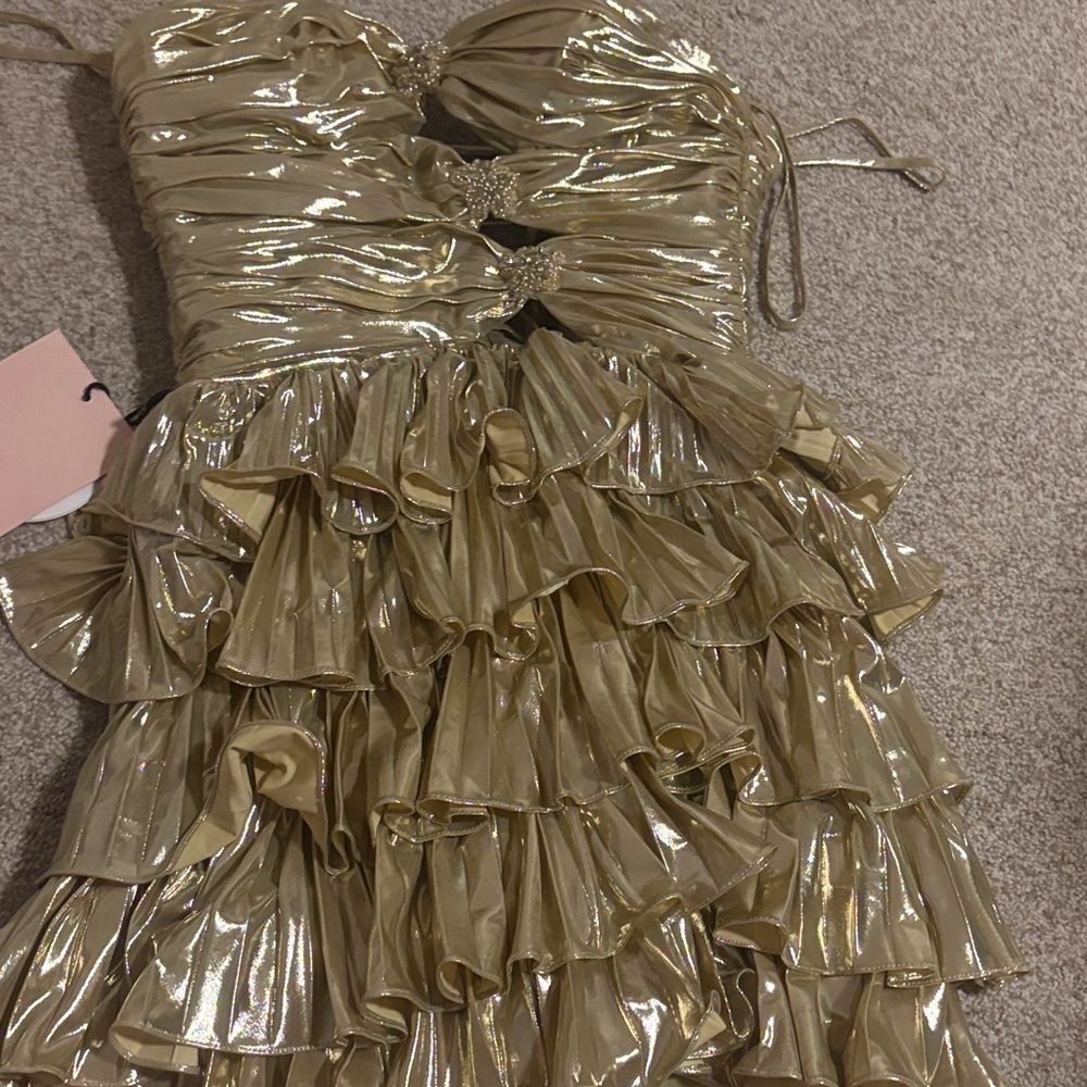 Shimmering Gold Strapless Ruffle Dress